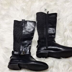 Cole Haan Black Leather and Knit Knee-High Boots 6B